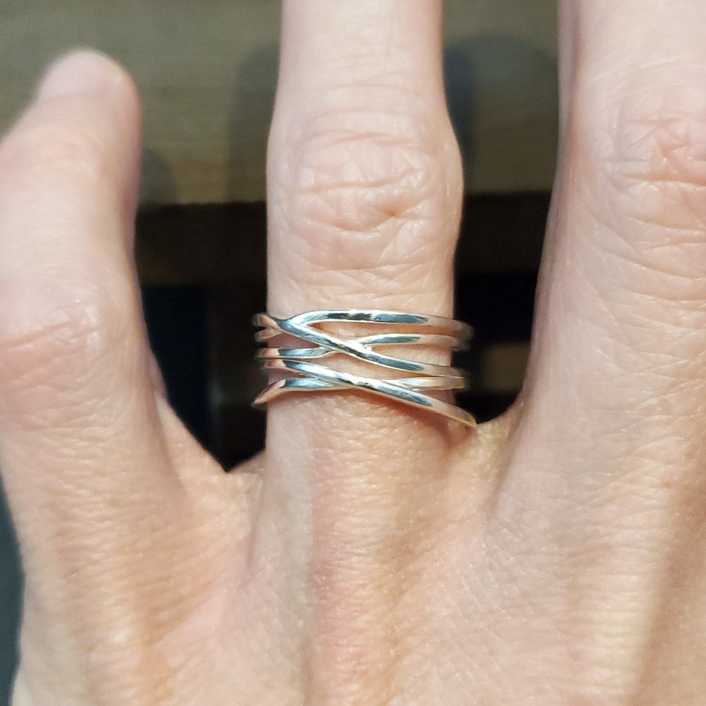 Size 7 925 Sterling Silver Abstract Design Open Design Ring